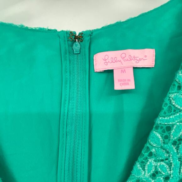 Lilly Pulitzer Women's Green Metallic Jungle Lace Mini Erica Dress Size Medium - Picture 5 of 10